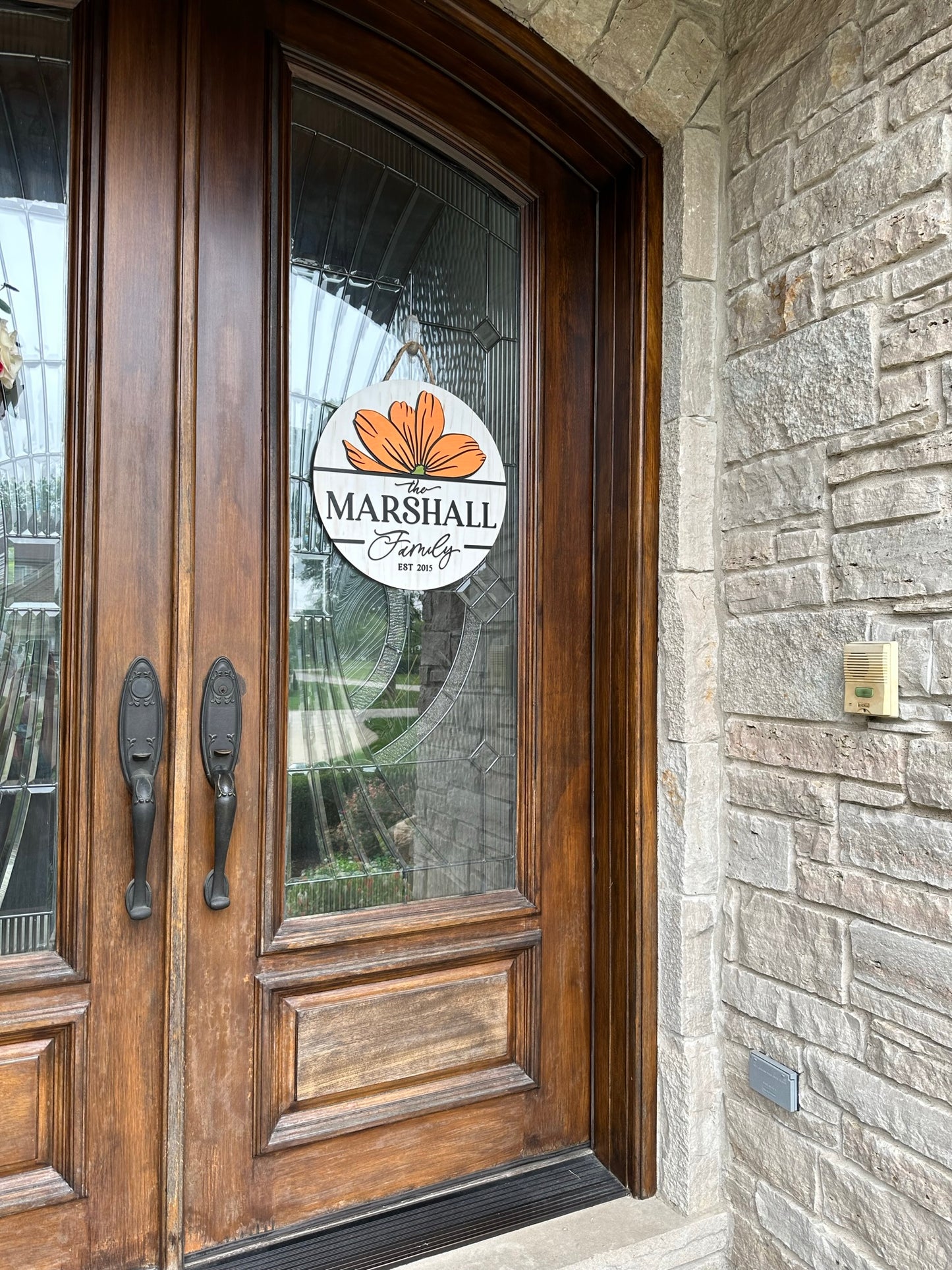 Floral Wood Sign (or Door Hanger) with Family Name