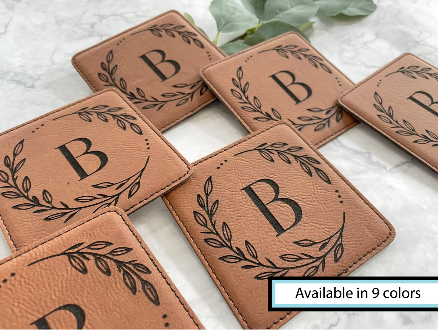 Square Vegan Leather Coasters, Set of 6