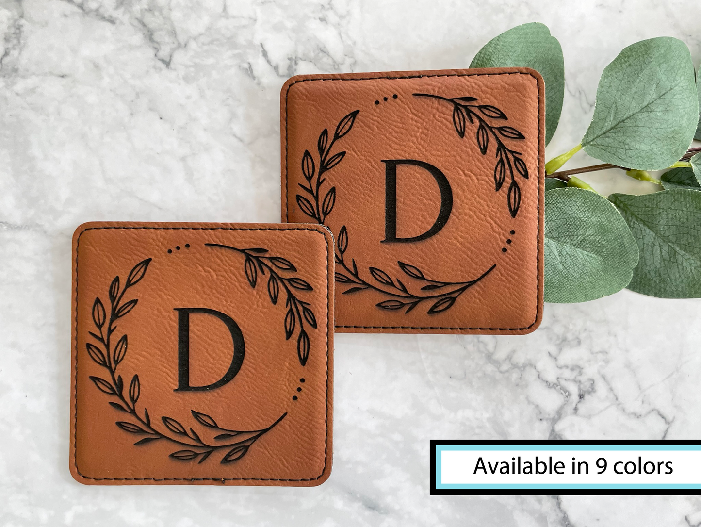 Square Vegan Leather Coasters, Set of 2