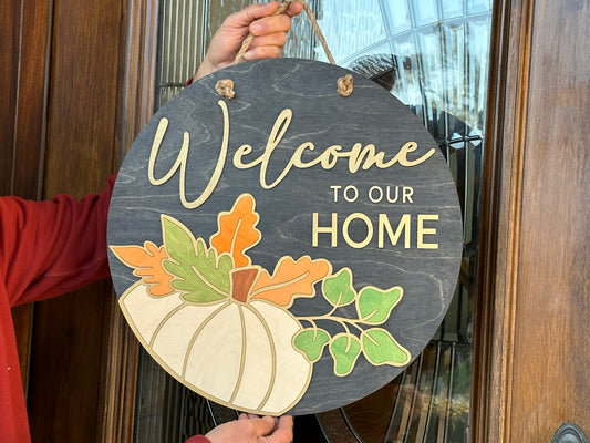 White Pumpkin Door Sign