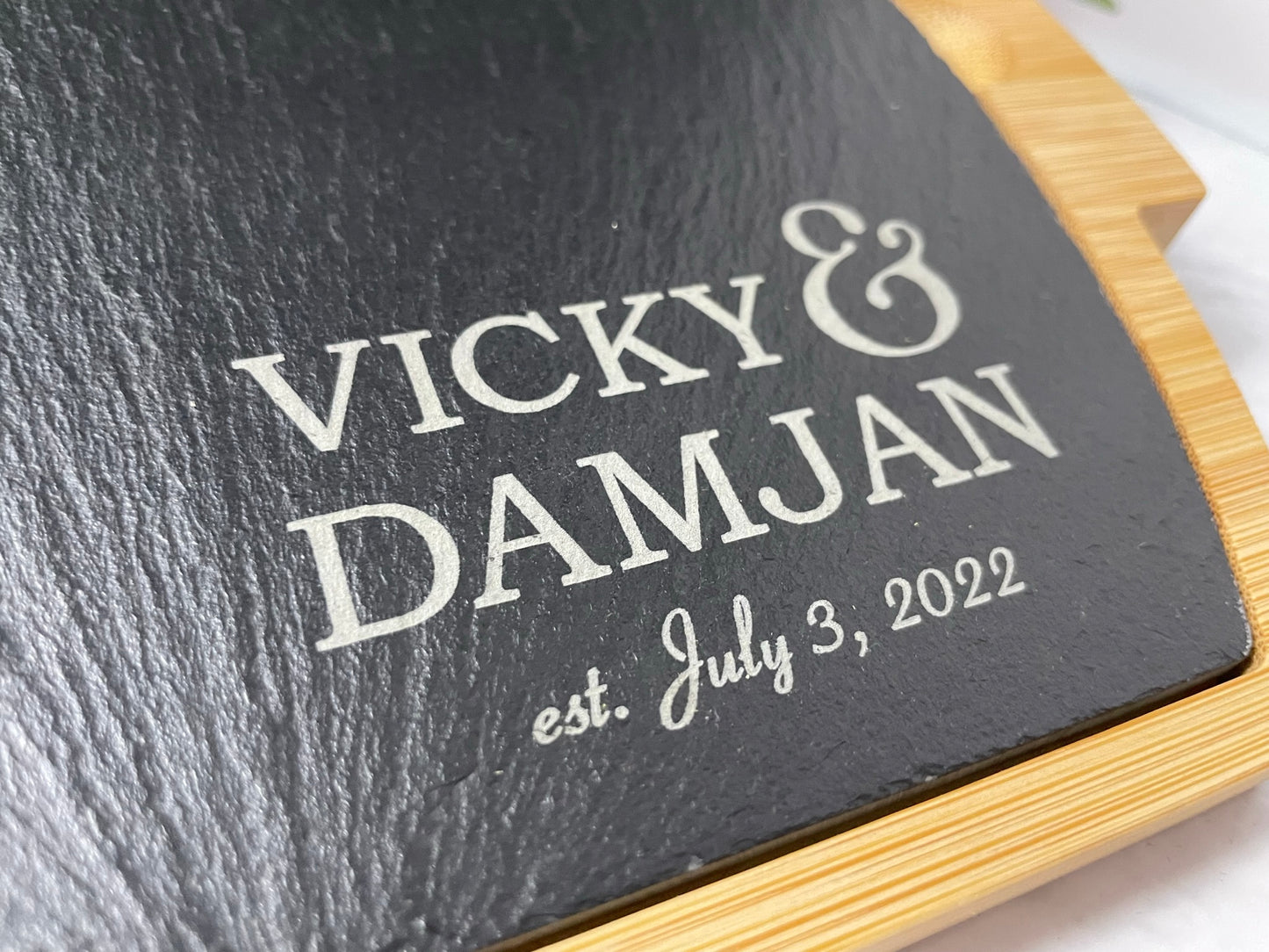 Slate and Bamboo Personalized Charcuterie Board