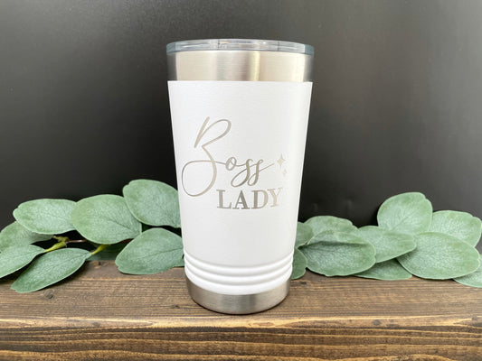 Travel Coffee Mug - Boss Lady, 16 oz Stainless Steel Laser Engraved