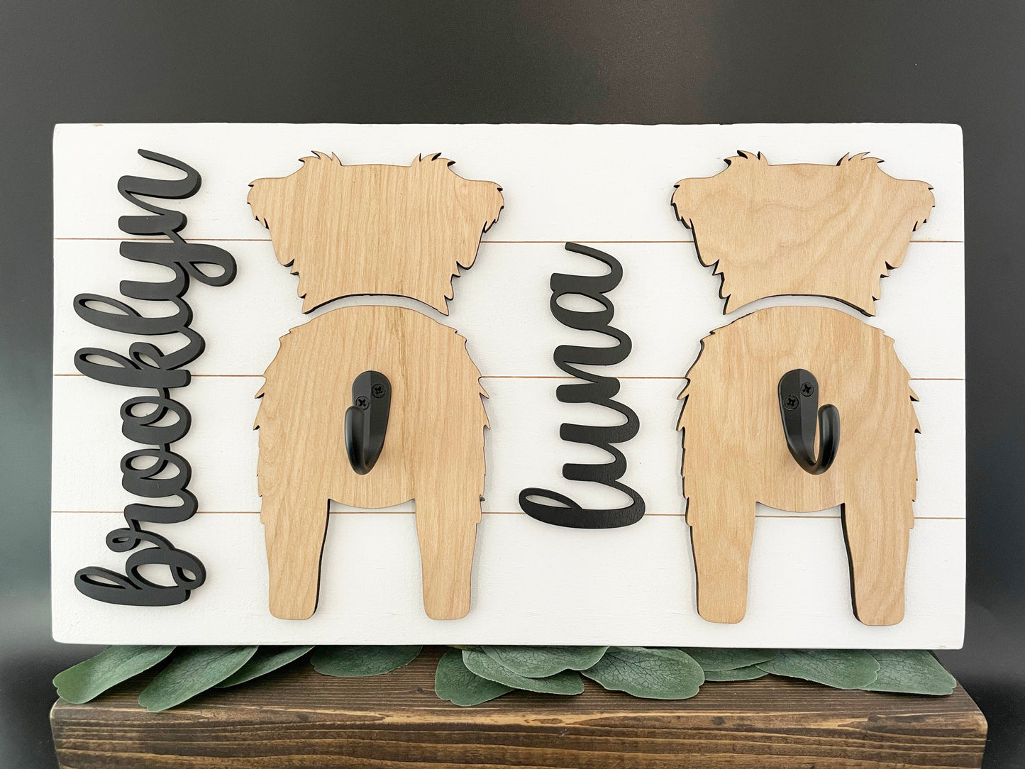 Dog Leash Holder with Custom Silhouette and Name