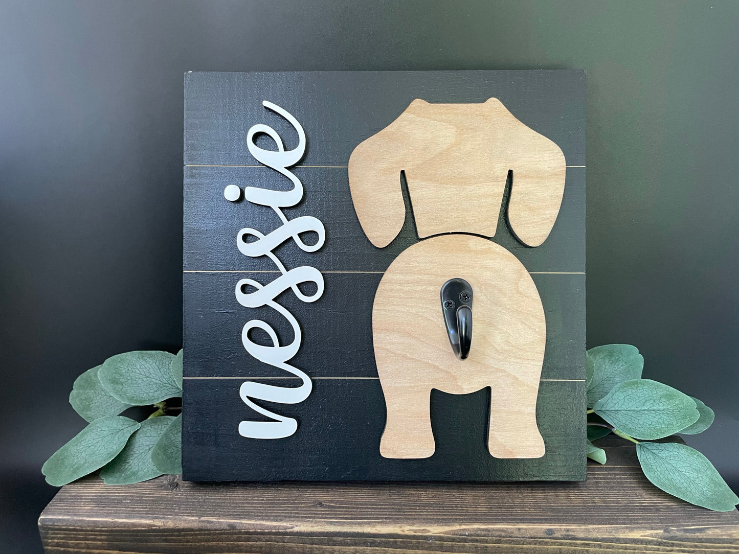 Dog Leash Holder with Custom Silhouette and Name