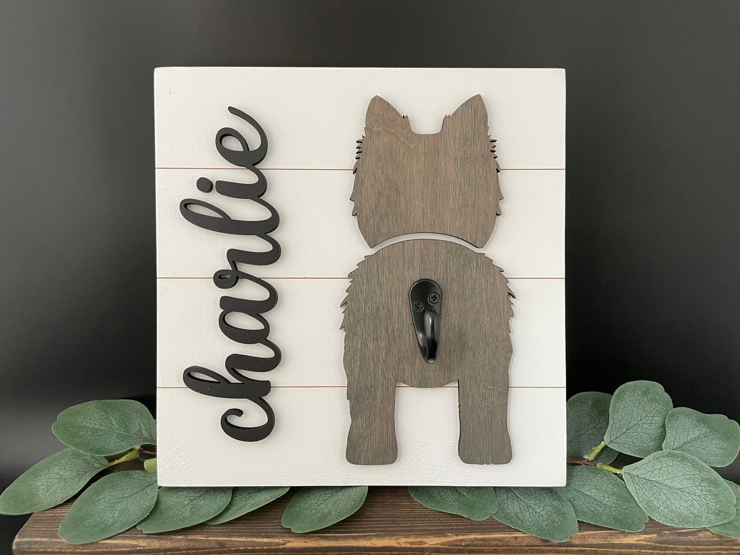 Dog Leash Holder with Custom Silhouette and Name