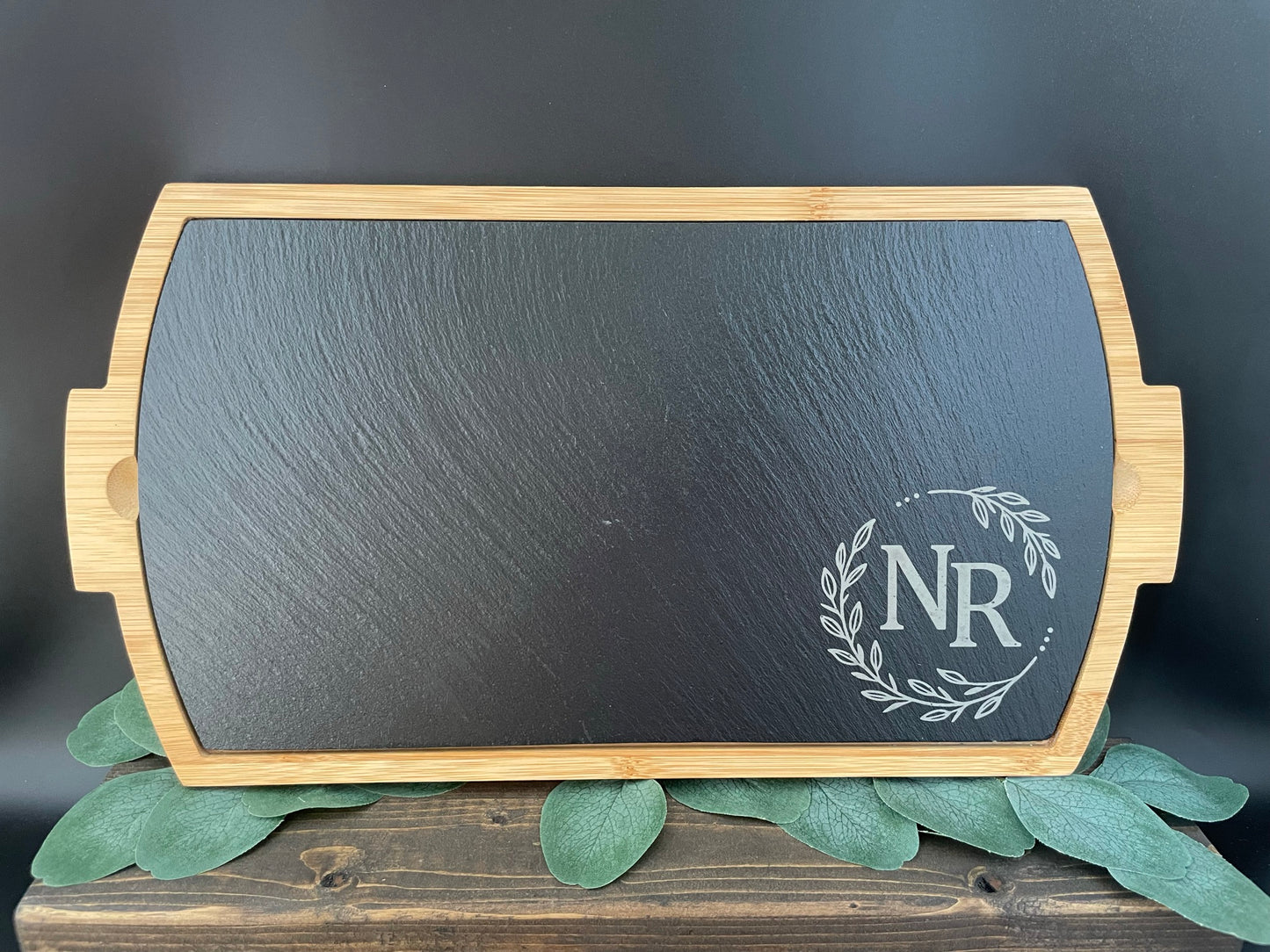 Slate and Bamboo Personalized Charcuterie Board