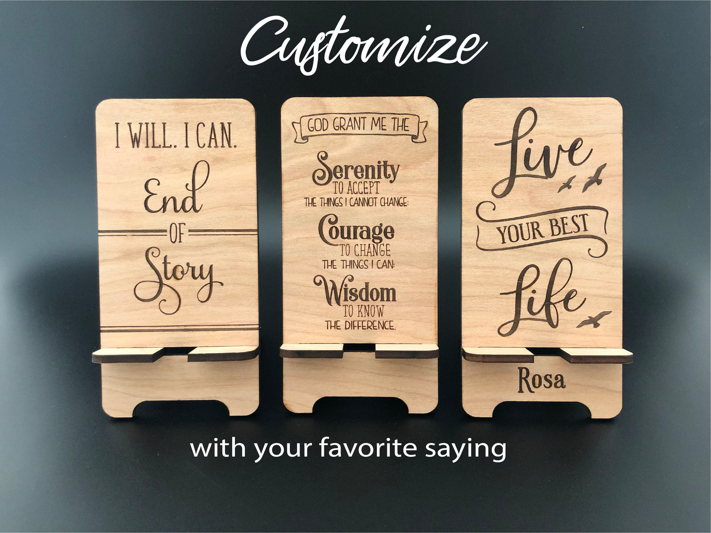Motivational Wooden Phone Stand