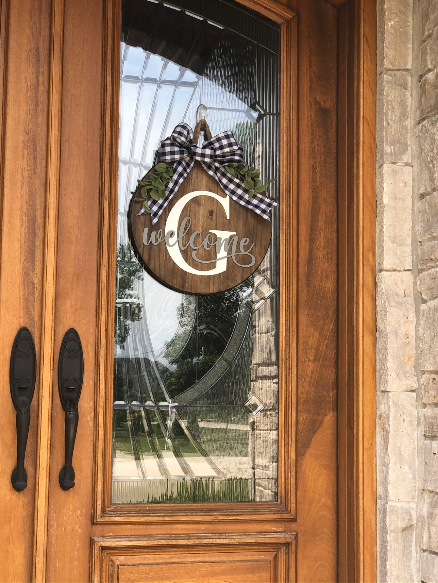 Welcome Wood Door Sign with Initial