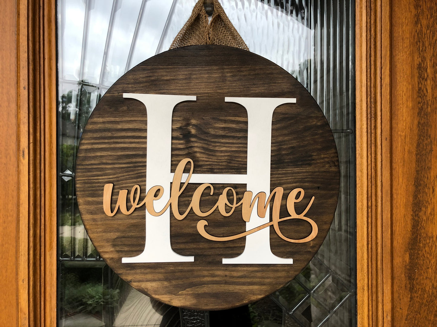Welcome Wood Door Sign with Initial