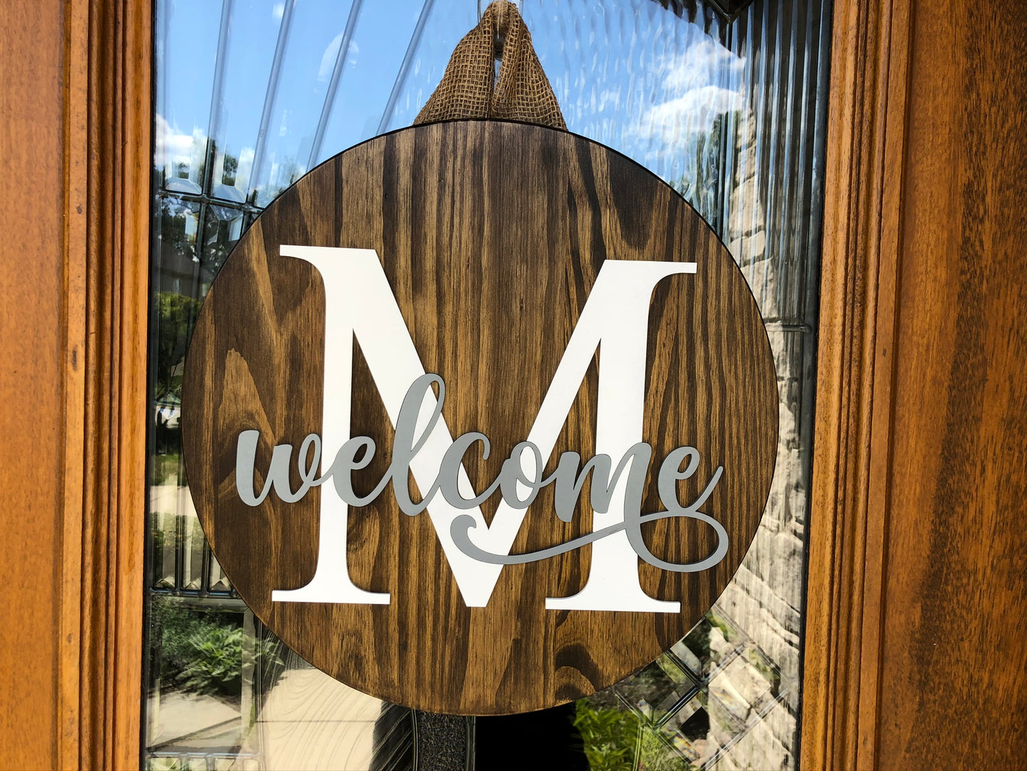 Welcome Wood Door Sign with Initial