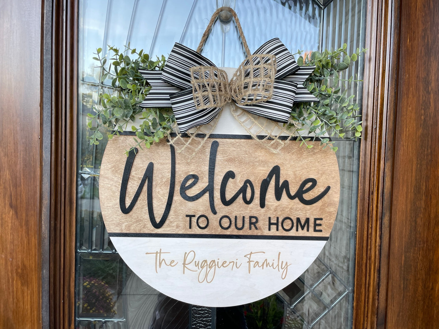 Welcome to our Home Door Sign, Engraved Personalization