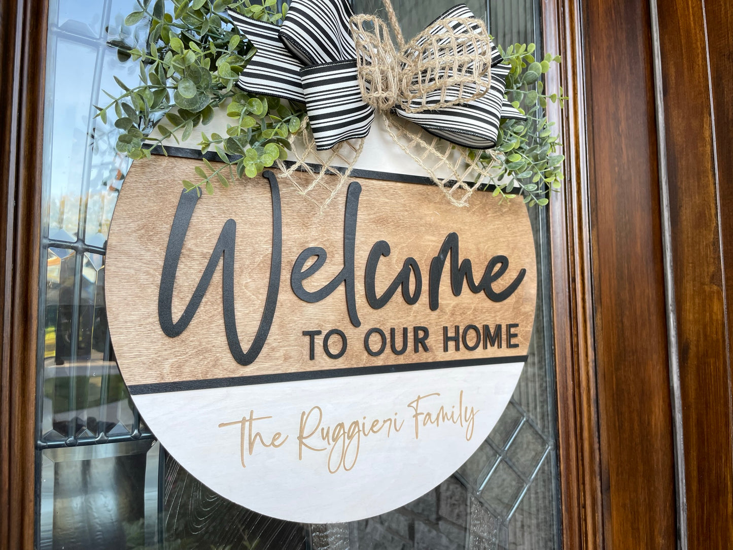 Welcome to our Home Door Sign, Engraved Personalization