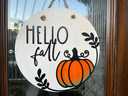 Hello Fall Pumpkin Door Sign
