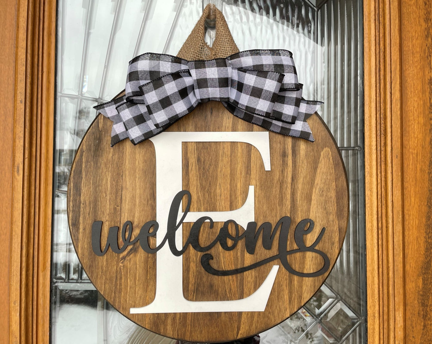 Welcome Wood Door Sign with Initial