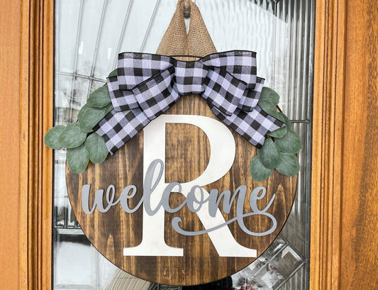 Welcome Wood Door Sign with Initial