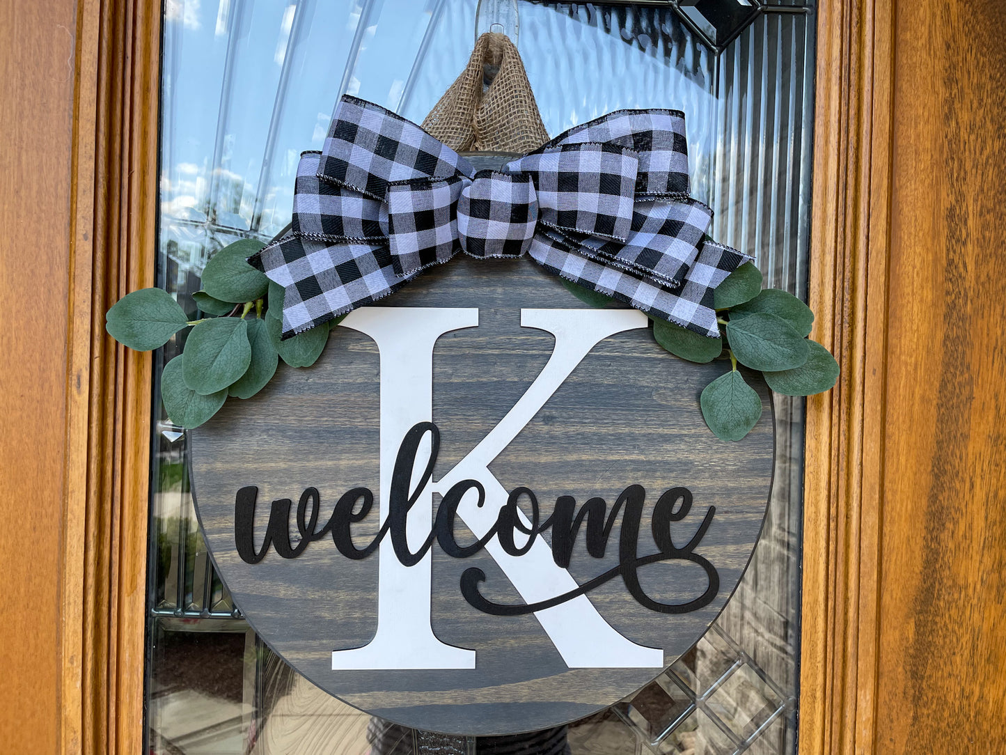 Welcome Wood Door Sign with Initial