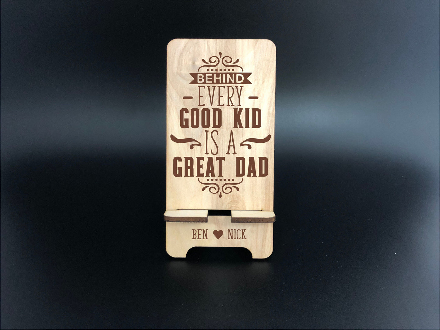 Wooden Phone Stand for Dad with optional personalization