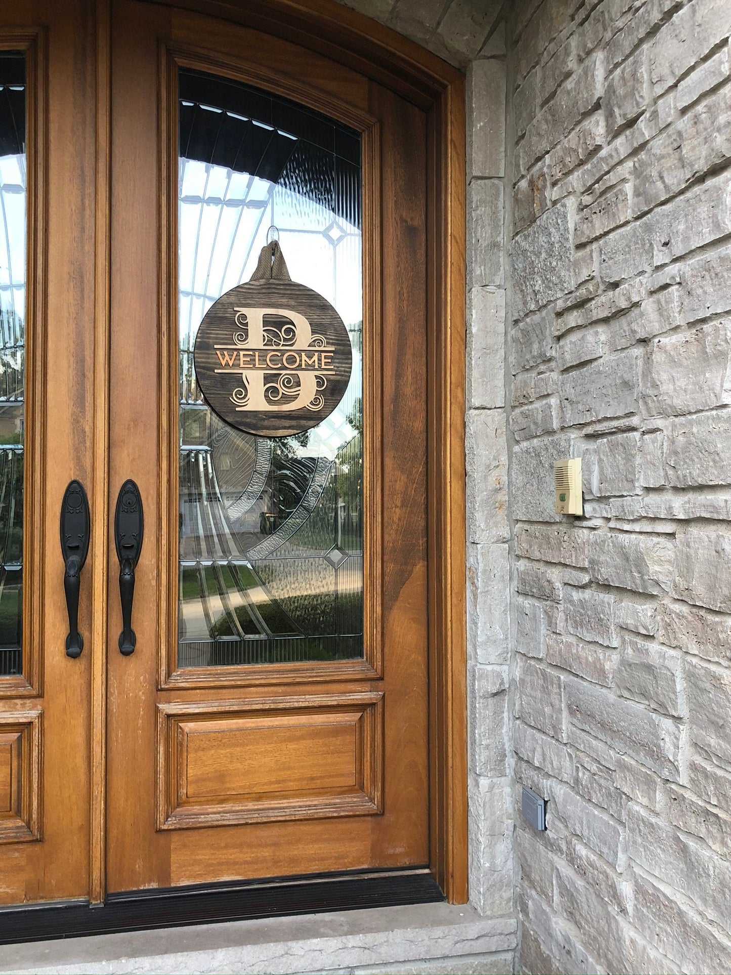 Monogram with Last Name Wood Door Sign