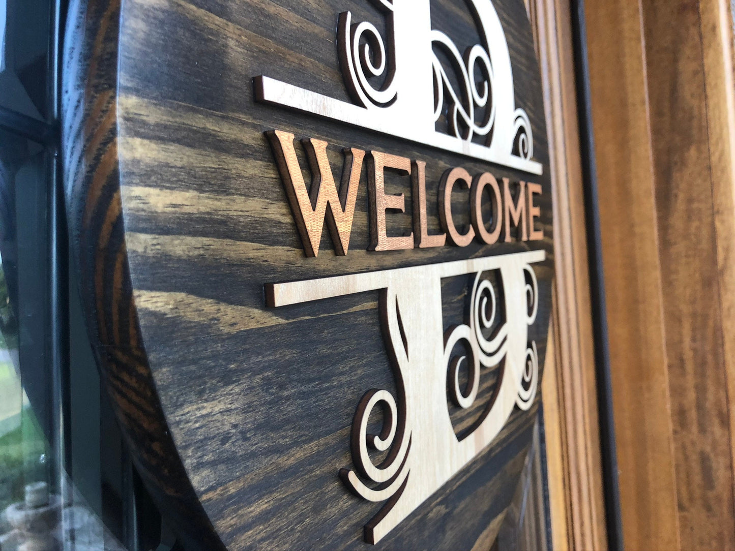 Monogram with Last Name Wood Door Sign