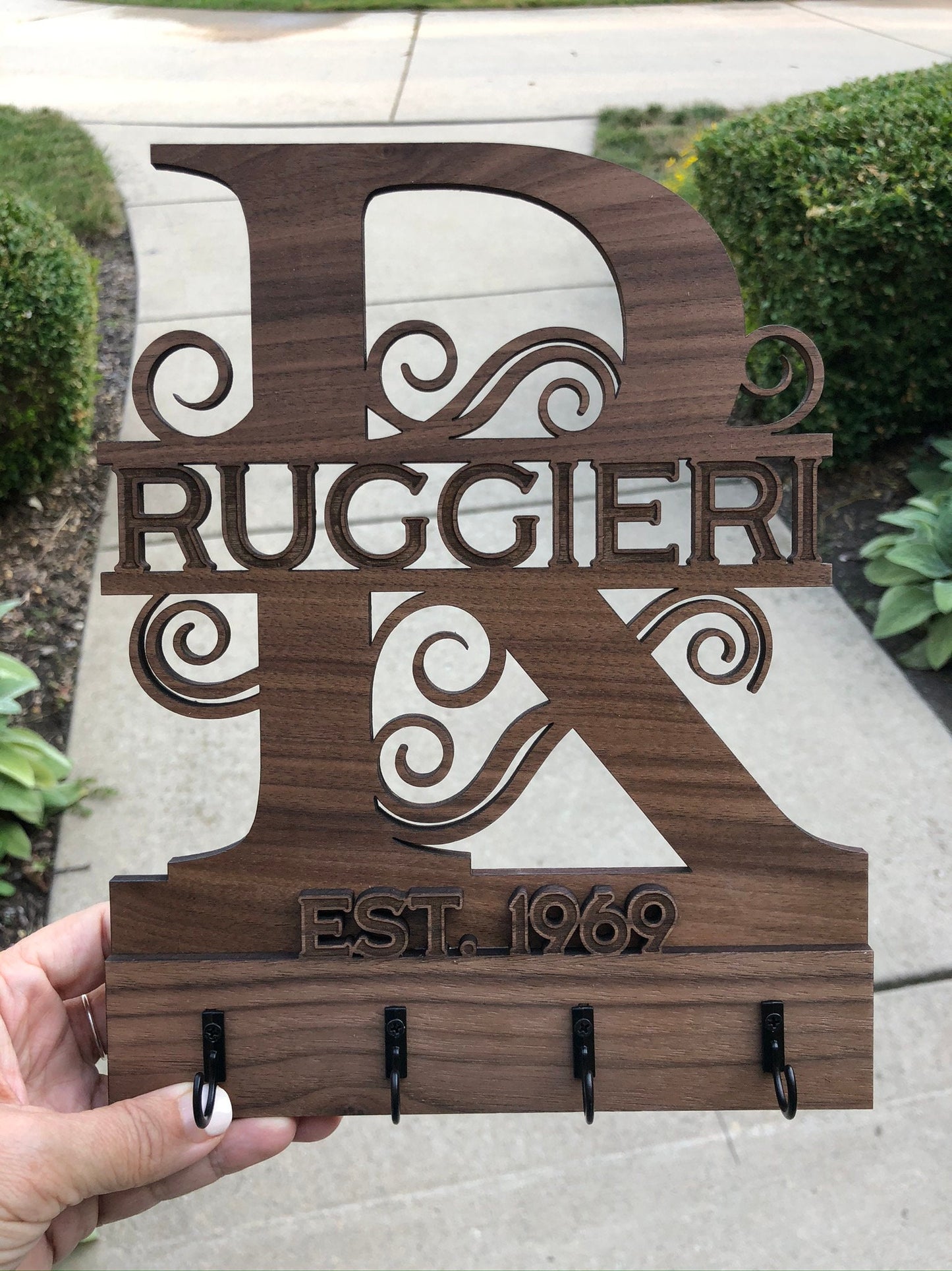 Walnut Keychain Holder w/ Initial & Last Name