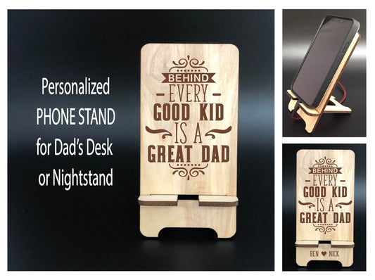 Wooden Phone Stand for Dad with optional personalization