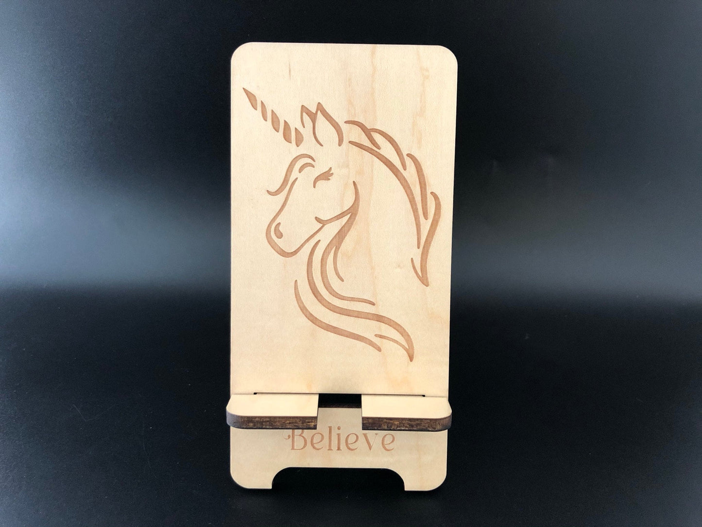 Wooden Phone Stand, Lion Engraved