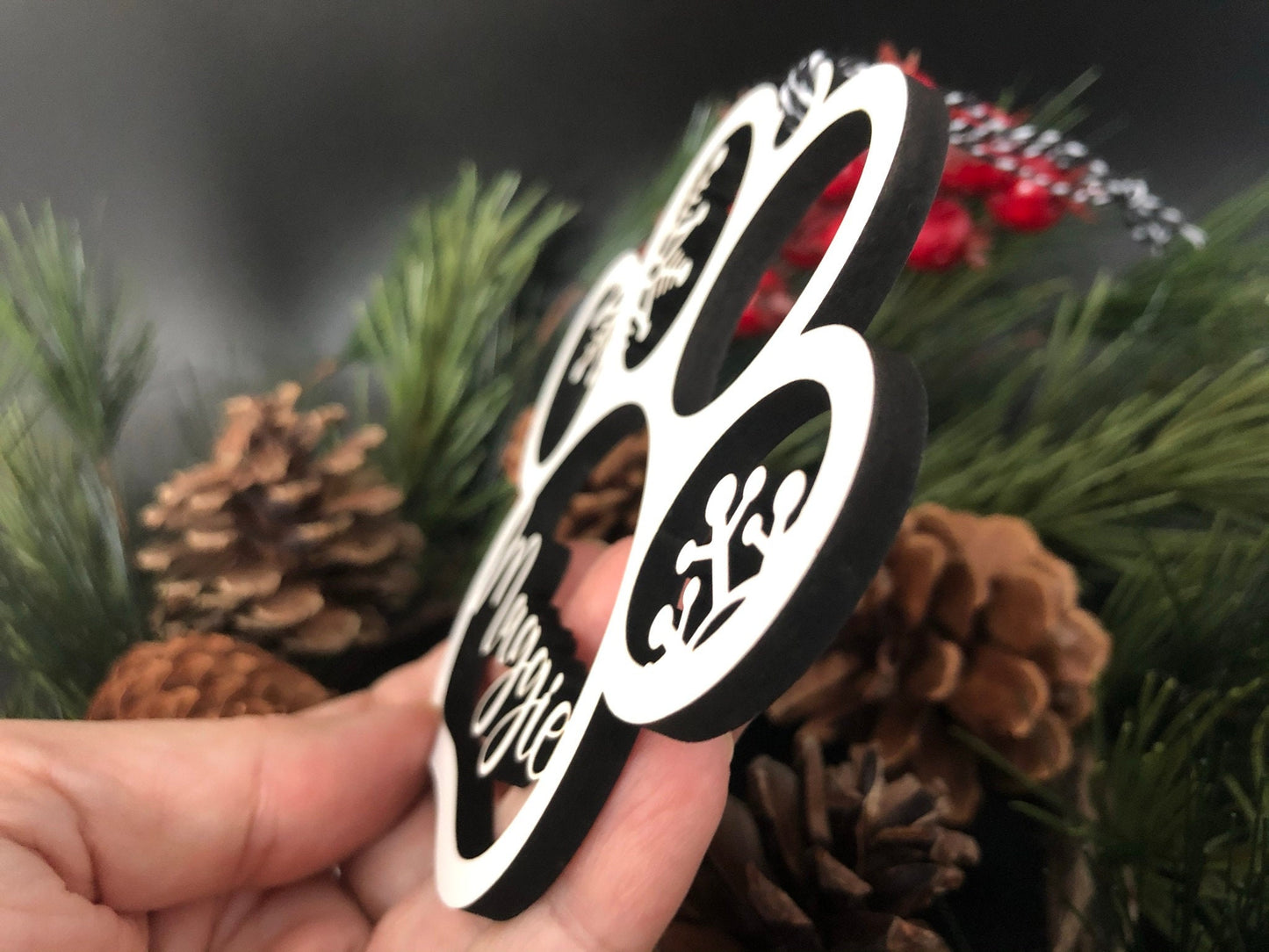 Paw Print Ornament with Snowflakes | Customized Wooden Layered Ornament | Puppy Dog Cat Lover | Christmas Holiday Ornament