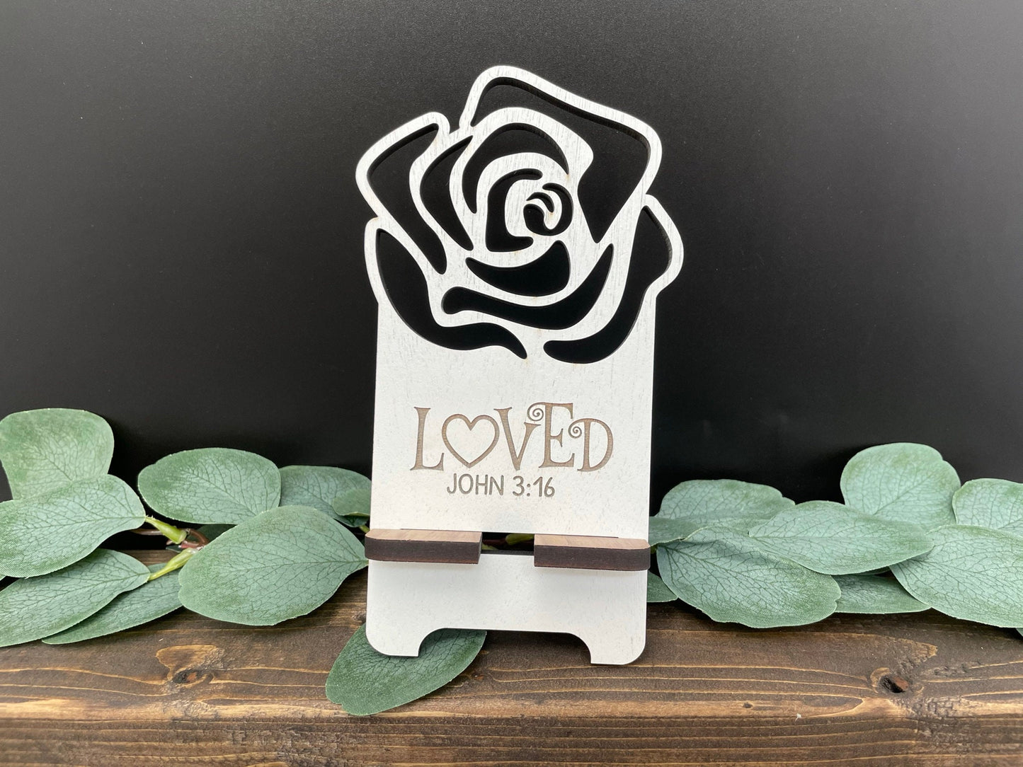 Rose Cutout Wooden Phone Stand