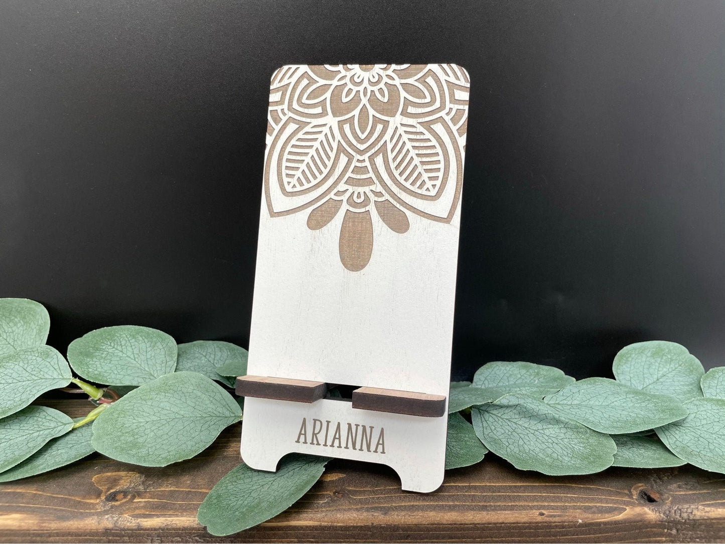 Mandala Top Wooden Phone Stand