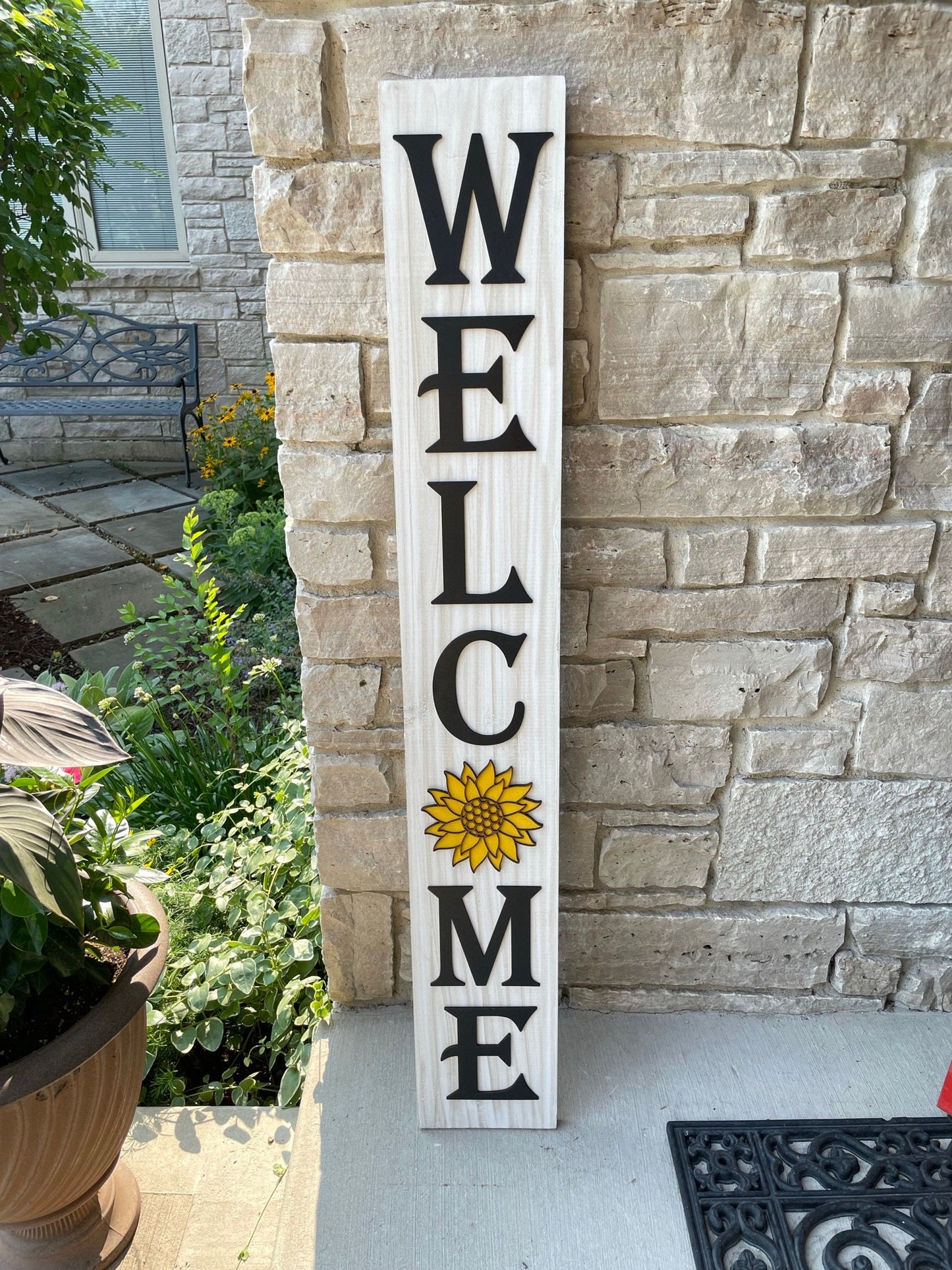 Farmhouse Welcome Porch Sign with Sunflower