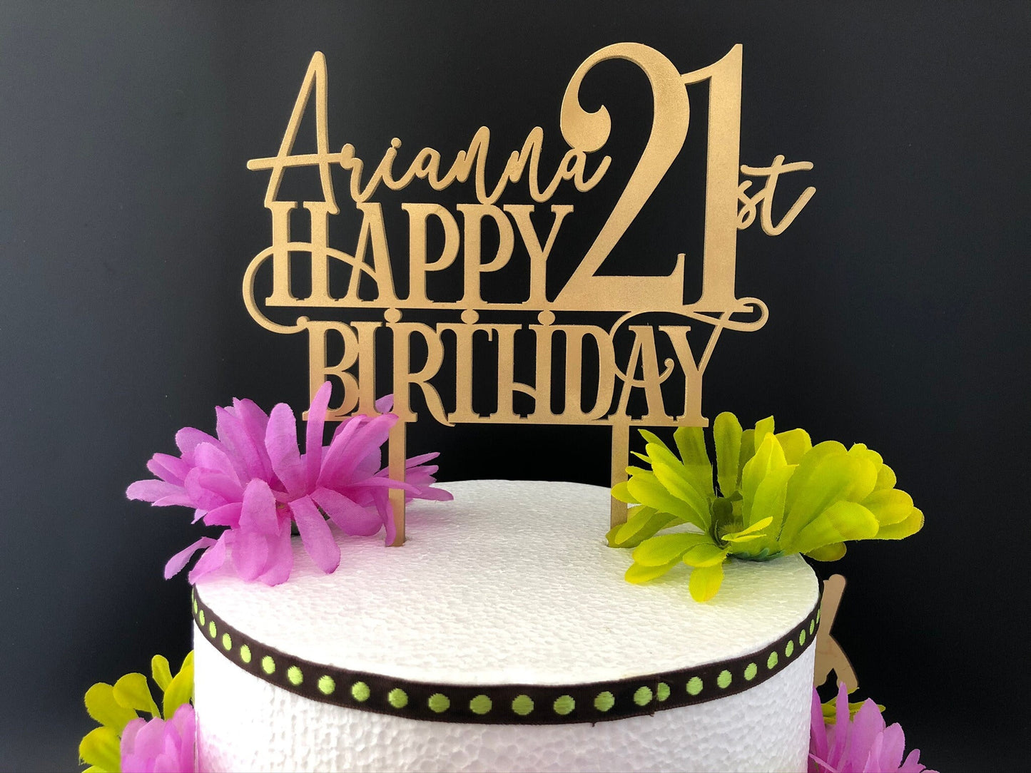 Happy 21st Birthday Cake Topper with Personalized Name