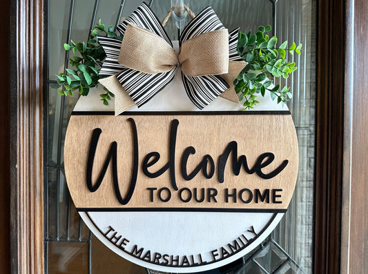 Welcome to our Home Door Sign, Personalized Cutout