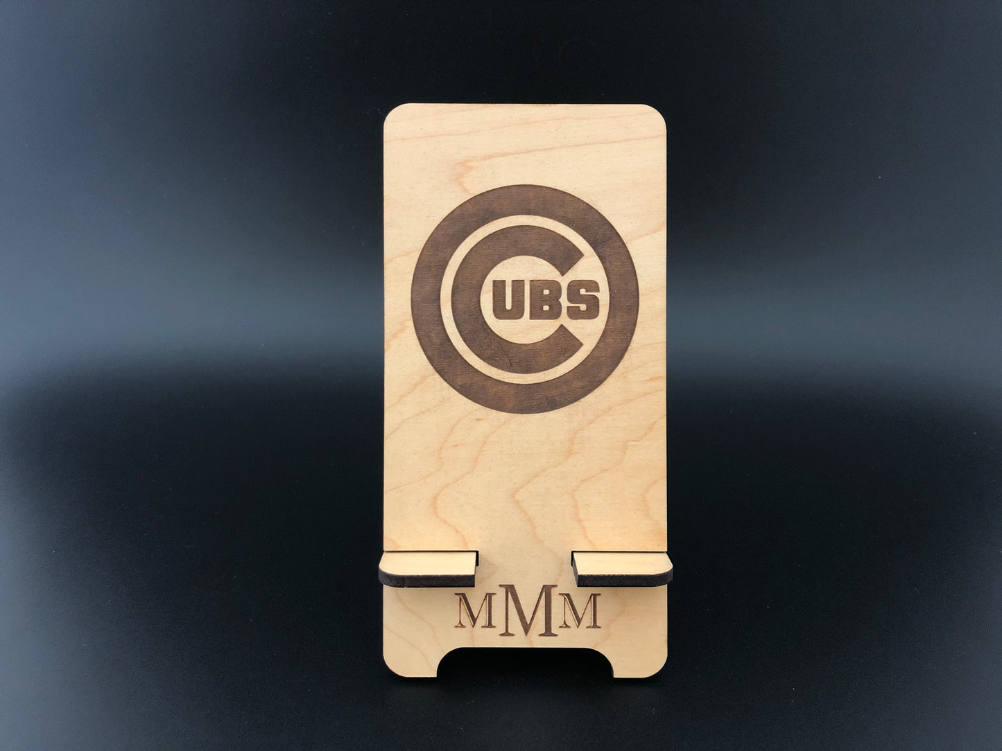 Personalized Chicago Cubs Engraved Wooden Phone Stand