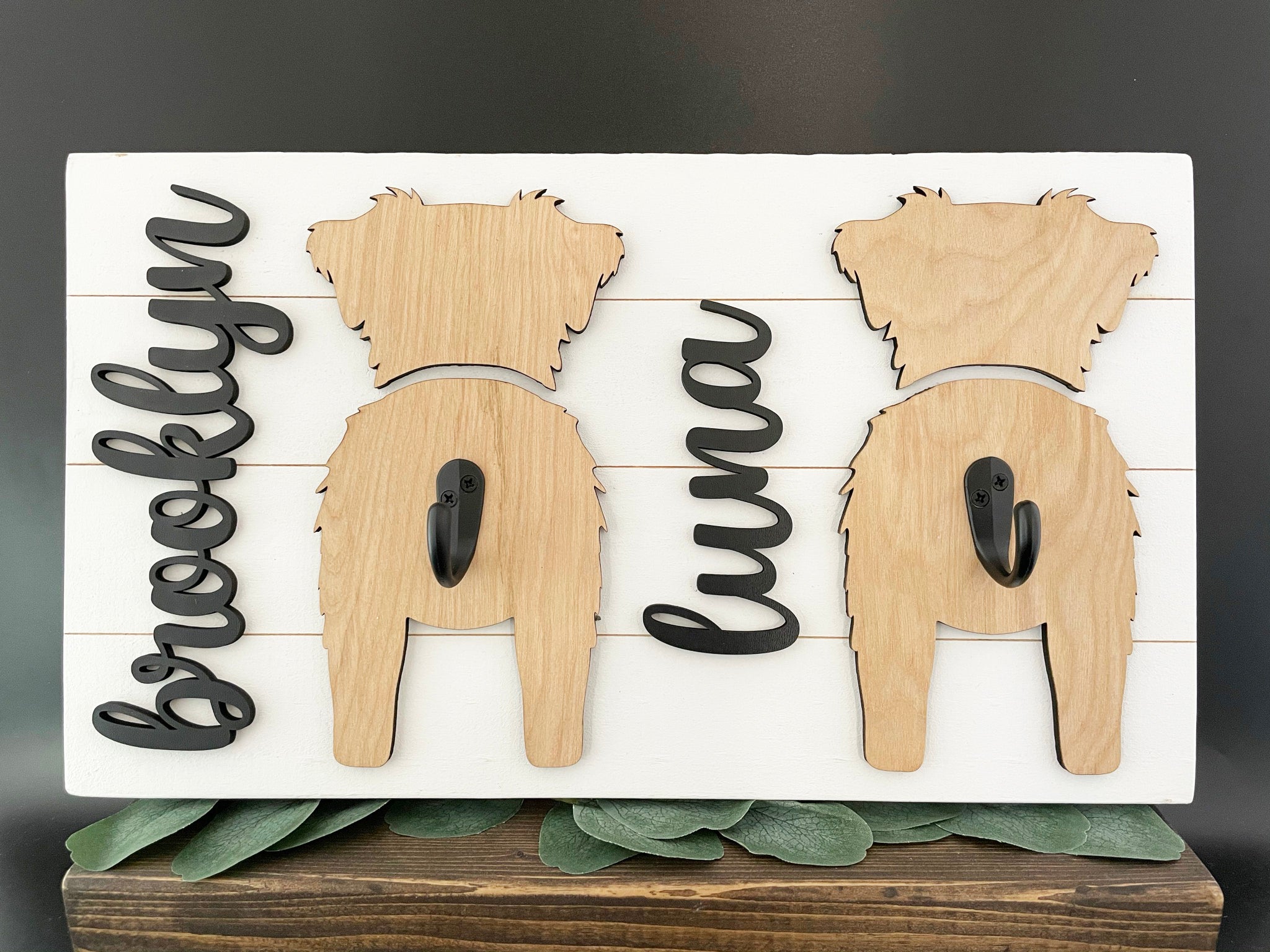 Dog Leash Holder with Custom Silhouette and Name DeluxHub