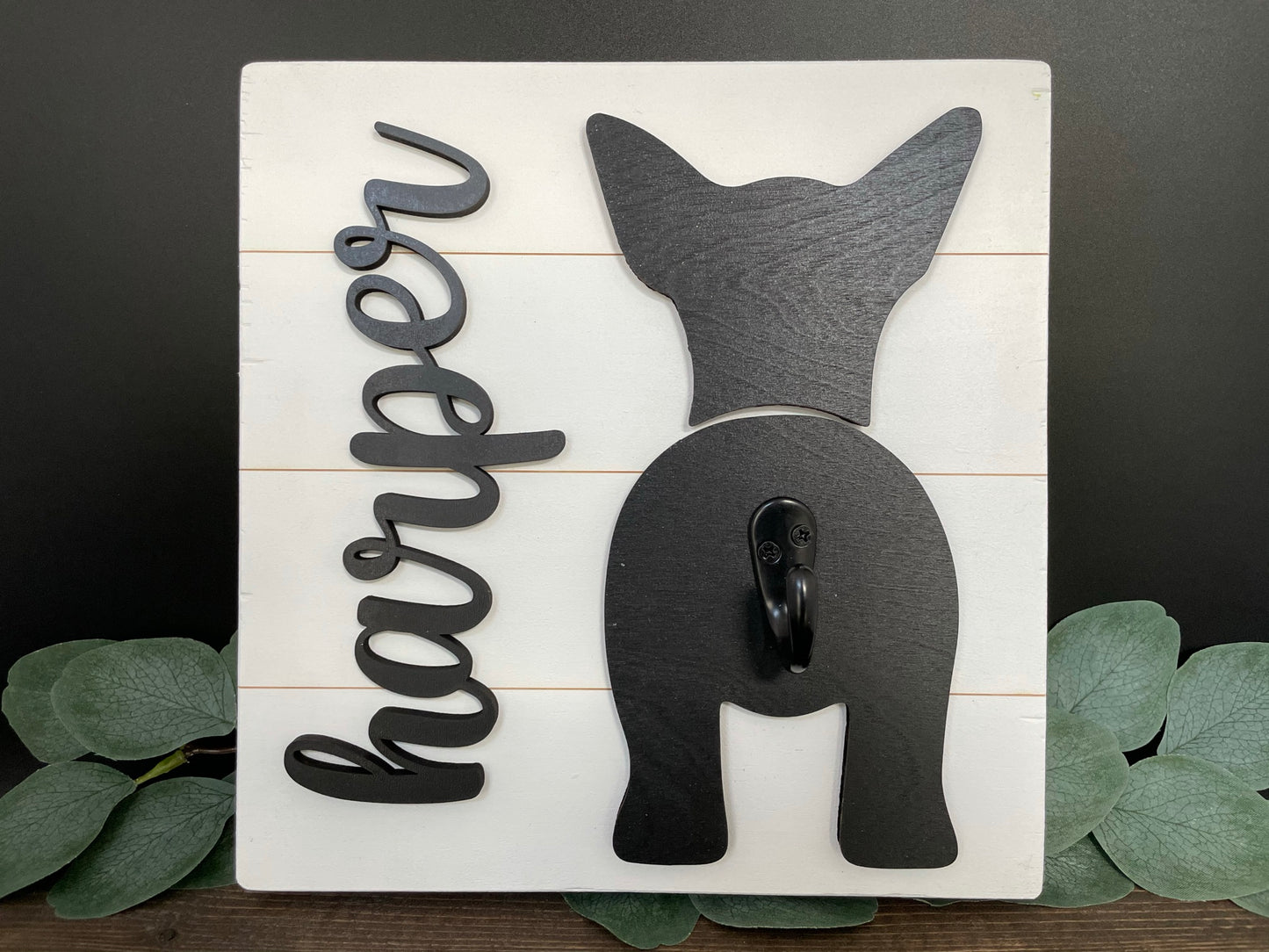 Dog Leash Holder with Custom Silhouette and Name