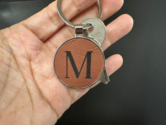 Leatherette Key Chain with Engraved Initial