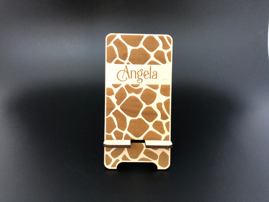 Wooden Phone Stand, Customized, Laser Cut and Engraved, Mother's Day Gift, Birthday Gift, Personalized Docking Station, Animal Print