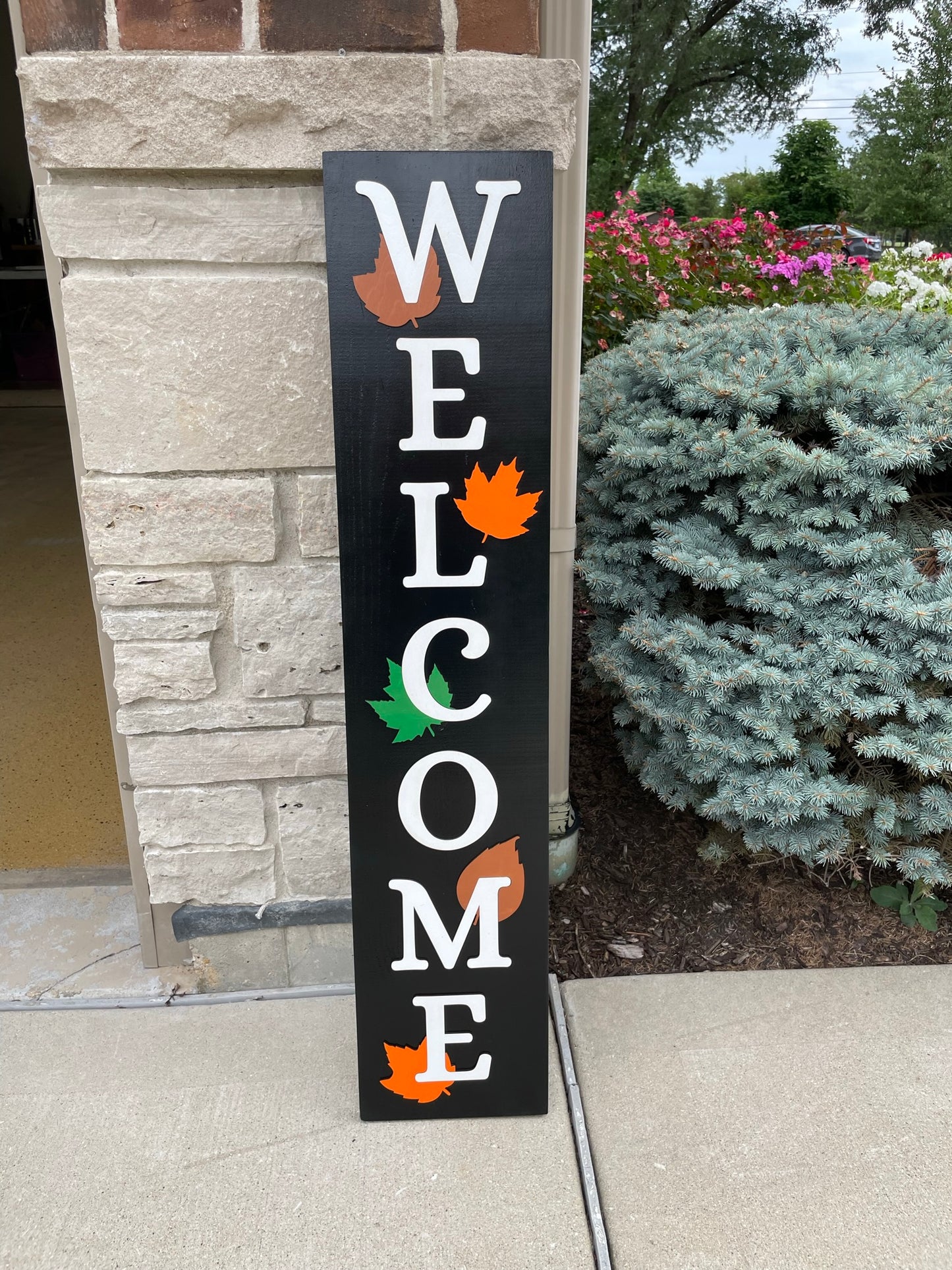 Welcome Porch Sign with Fall Leaves