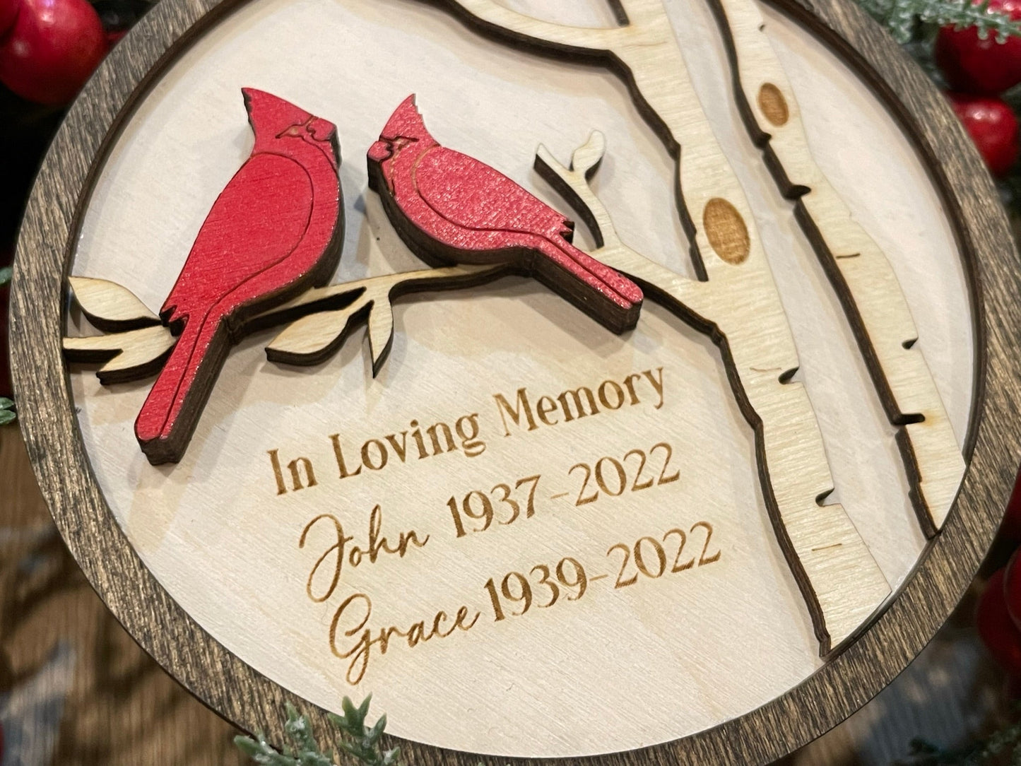 Two Cardinals Memorial Ornament with Optional Personalization