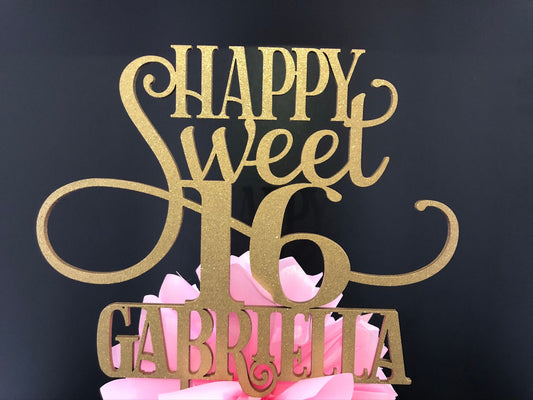 Sweet 16 Cake Topper with Personalized Name