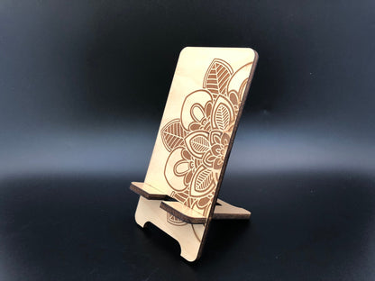 Mandala Wooden Phone Stand  |  Customized  |  Laser Cut and Engraved  |  Birthday Gift  |  Personalized Docking Station
