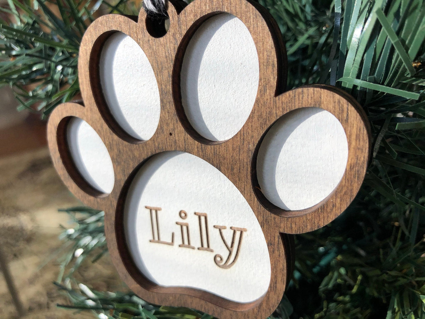 Paw Print Ornament  |  Customized Wooden Layered Ornament  |  Puppy Dog Cat Lover  |  Christmas Holiday Ornament