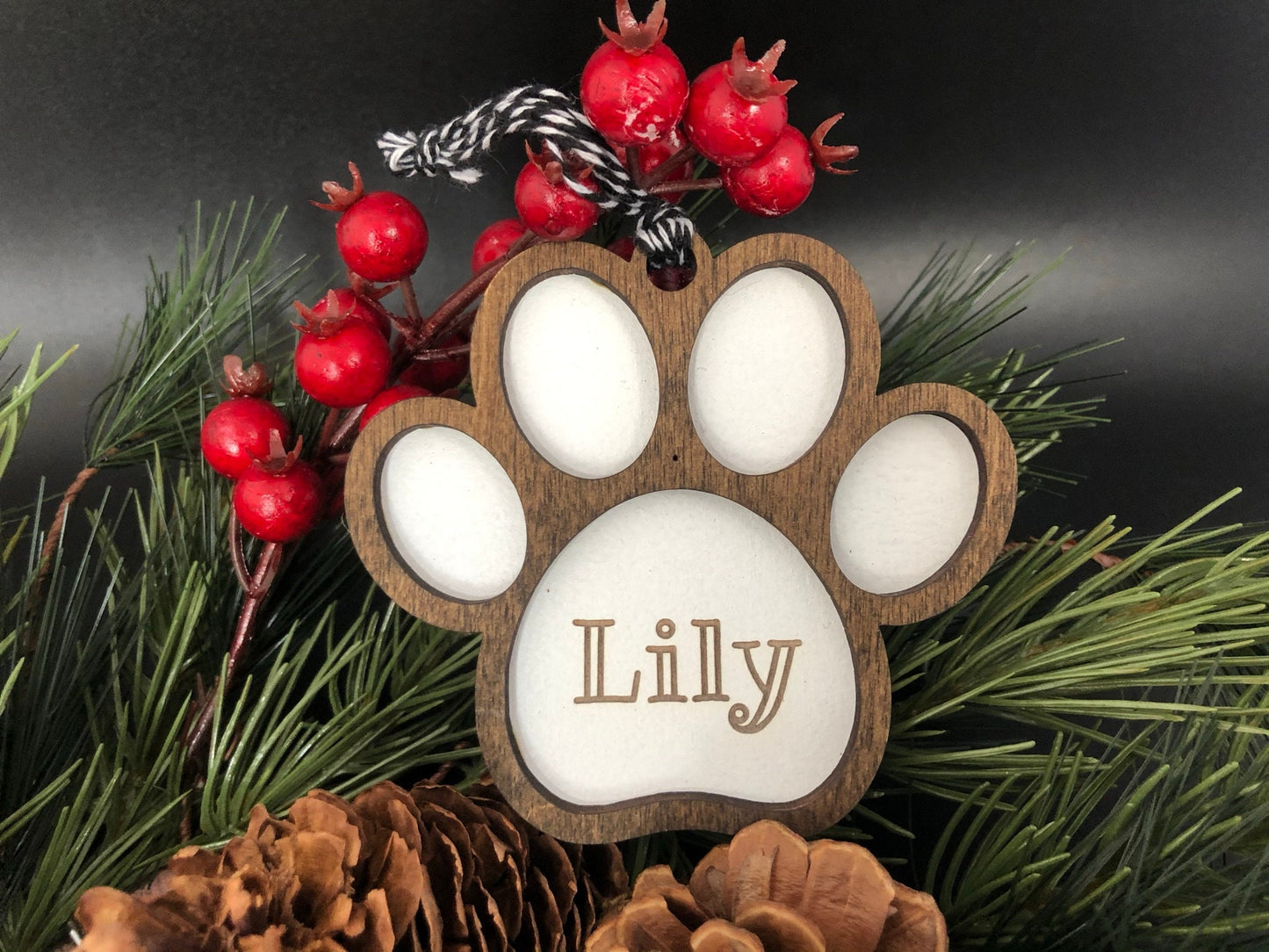 Paw Print Ornament  |  Customized Wooden Layered Ornament  |  Puppy Dog Cat Lover  |  Christmas Holiday Ornament