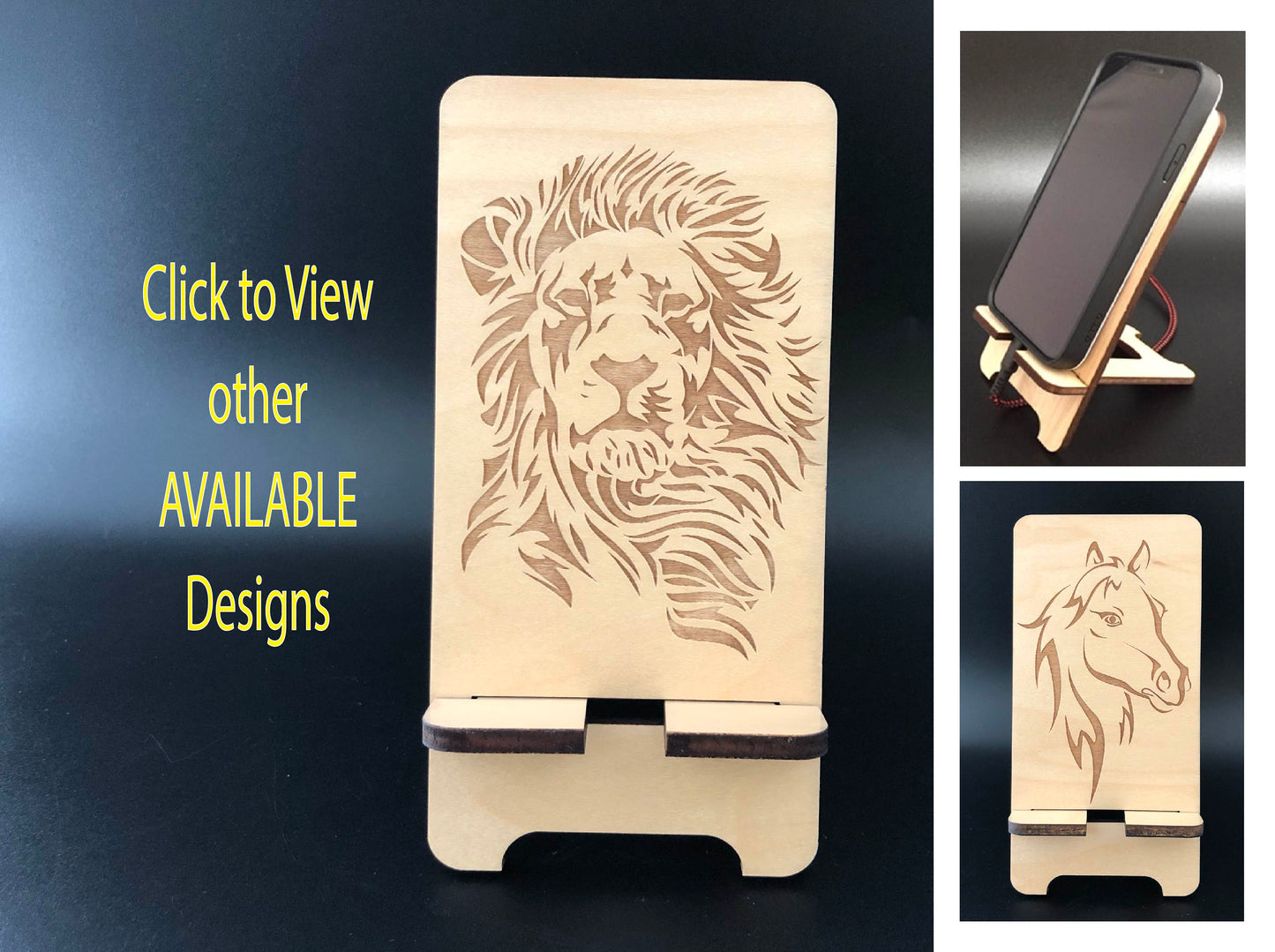 Wooden Phone Stand, Lion Engraved