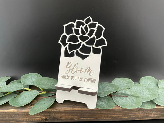 Floral Cutout Wooden Phone Stand