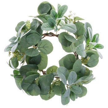 Eucalyptus | Boxwood | Lambs Ear | Lavender | Succulent Wreath - 12-15" diameter