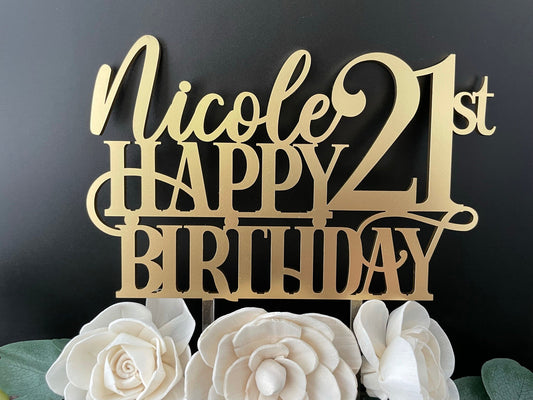 Happy 21st Birthday Cake Topper with Personalized Name