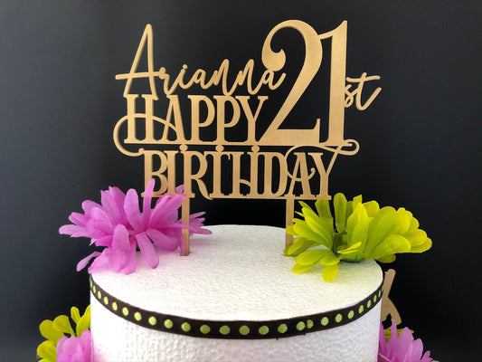 Happy 21st Birthday Cake Topper with Personalized Name  |   Birthday Party Decoration