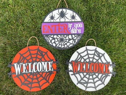 Spider with Web Halloween Sign