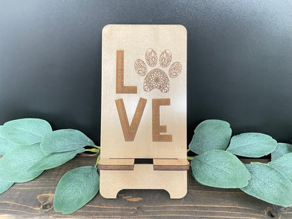 Dog Lovers Phone Stand  |  Laser Cut and Engraved  |  Docking Station for Your Phone  |  Birthday Gift, Pet Lover Gift